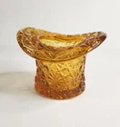 Vtg Fenton Amber Glass TopHat Toothpick Holder Daisy Button 2.5" Trinket Vase