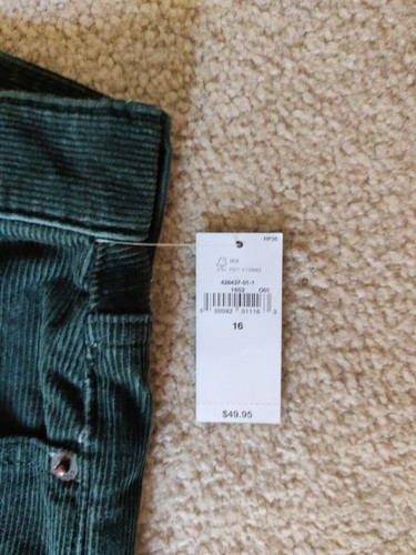 Gap Kids Corduroy Pants Size 16 Boy's Green Cords Cotton Adjustable Waist NEW - Picture 7 of 7