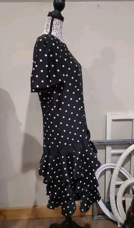 Vtg. 80's Torino Fashions Womens Drop Waist Polka Dot Dress SZ M Flutter Sleeve - Image 3 of 4