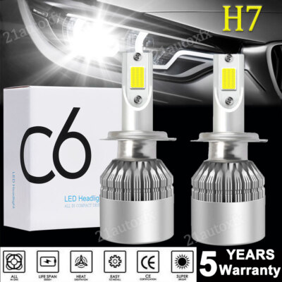 Pair H7 LED Headlight Bulbs Kit Hi/Low Beam 6000K 280W 720000LM Fog Lights White