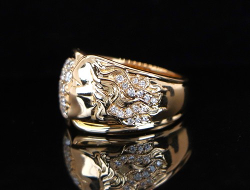 $10,100 Carrera Y Carrera 18k Yellow Gold Pave Diamond Lady Face Promesa Ring - 第 5/9 張圖片