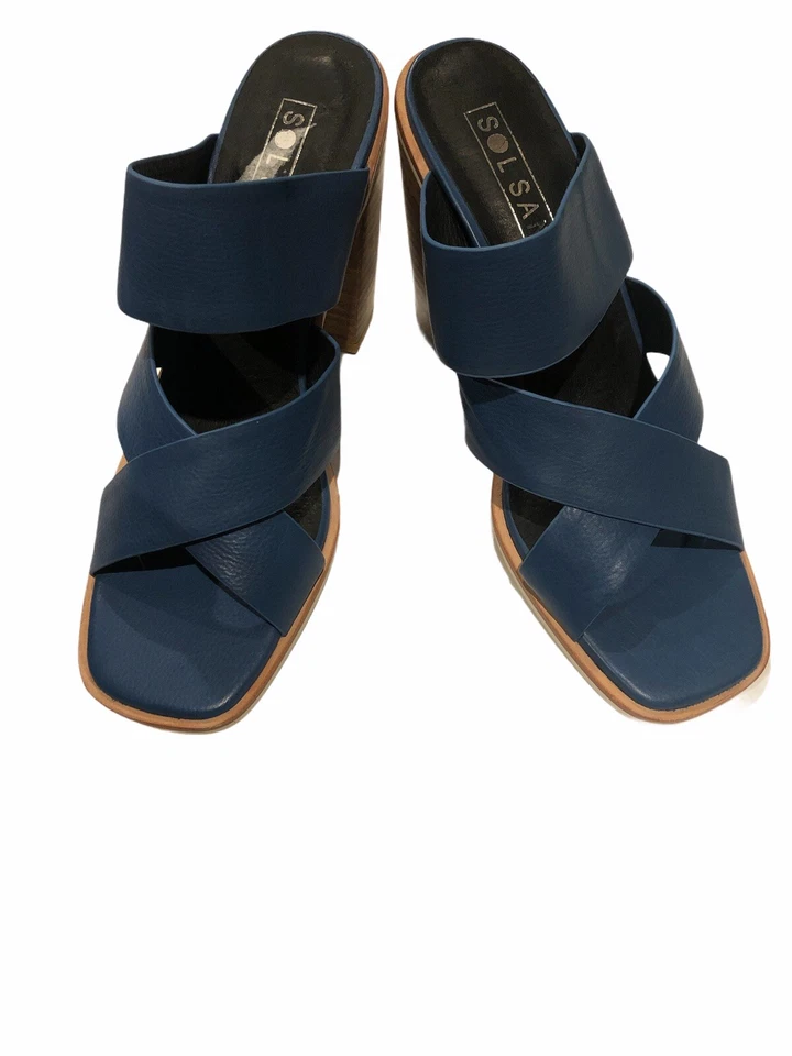 Sol Sana 绑带粗跟凉鞋女式 40 码美国 9 码厚底鞋夏季蓝色 — 第 2/4 张图片