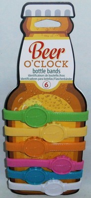 BEER O'CLOCK BOTTLE BANDS  6 Ct  Assorted Colors 