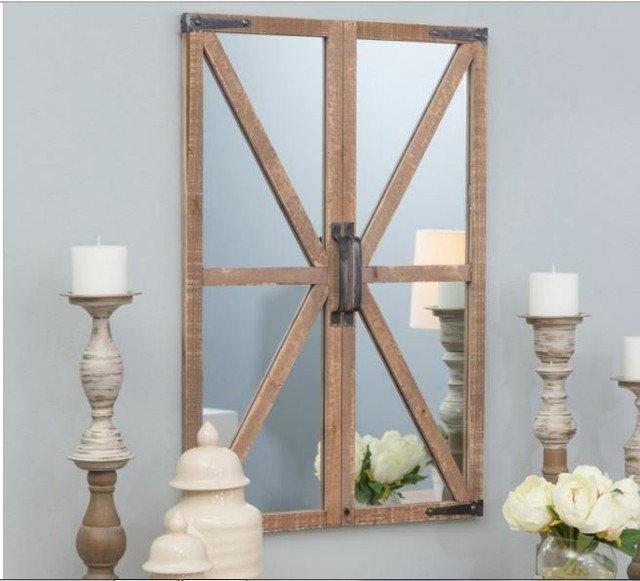 Sliding Barn Wood Door Mirror Rustic Decorative Country Bath Hall