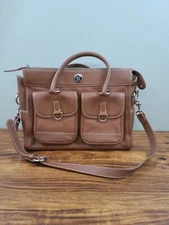 Dooney & Bourke Double Pocket Tote Brown Leather Zip Top Sholder Strap See Photo