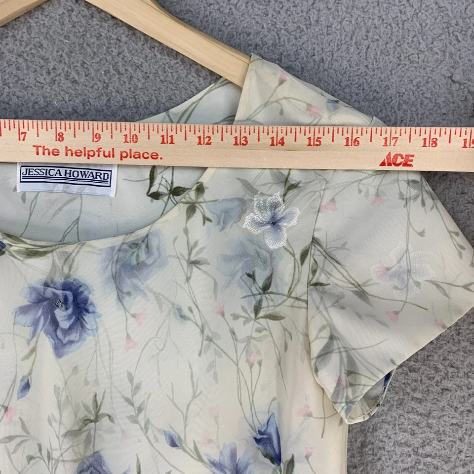 Jessica Howard Dress Shift Georgette Ivory Delicate Floral Sheer Layered - Image 4 of 4