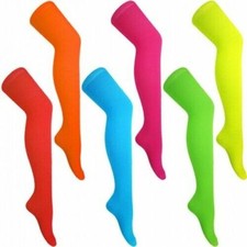 Womens Girls Neon Blue Yellow Green Orange Over The Knee Socks  4-8 Fancy Dress