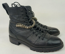 Jimmy Choo Women's Black Cruz Quilted Crystal Embellished Combat Boots Size 37