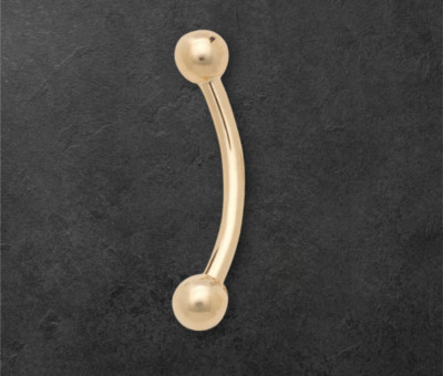 Solid 14k Gold 2mm Ball 16 Gauge Curved Barbell Eyebrow Piercing Ring - Gold