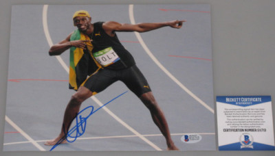 USAIN BOLT Hand Signed 8''x10'' Photo 9 + PSA DNA COA  *BUY 100% GENUINE BOLT* 