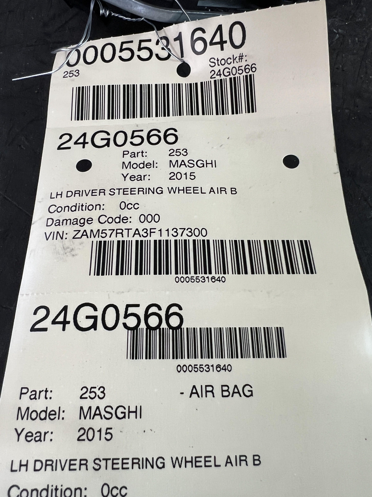 14-19 MASERATI GHIBLI DRIVER LEFT STEERING WHEEL AIR BAG INFLATOR