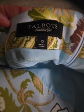 Talbots Blue Green Floral Print Cotton Pencil Skirt Size 10