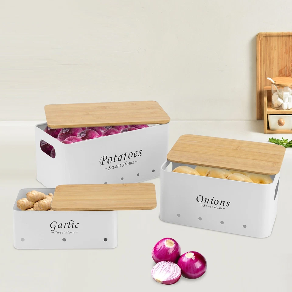 3Pcs Aufbewahrungsbox Kartoffeln Behälter-Sets Knoblauch Aufbewahrungsbehälter - Bild 2 von 4
