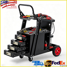 Heavy Duty Welding Cart with 4 Drawers, 360  Rolling Trolley for MIG/TIG/Plasma