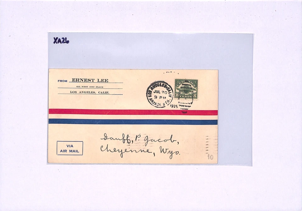 USA Air Mail 8c PROPELLER (#C4) Cover 1925 Los Angeles Cheyenne Wyoming XA26 - Image 4 of 4