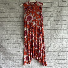 PREOWNED ANTHROPOLOGIE MAEVE MOCK NECK TANK DRESS RED ORANGE FLORAL WOMENS SMALL