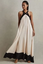 REISS Aubree Relaxed Colourblock Maxi Dress in Neutral/Black