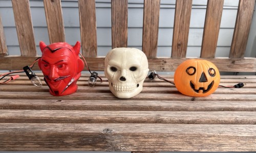 Vintage Peerless roter Teufel Kürbis Skelett Blasform Licht Halloween mit Kordel