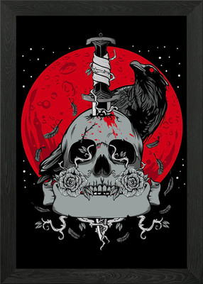 Krähe Schädel Rabe Tod gerahmtes Wandbild Poster Leinwanddruck Bild