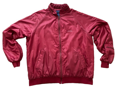 Vintage Mens Duckster Burgundy Bomber Jacket Links at Spanish Bay Golf Old Money
