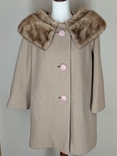 Vintage 1950s/60s Forstmann Wool Mink Collar Swing Coat Classic Outerwear Sz M