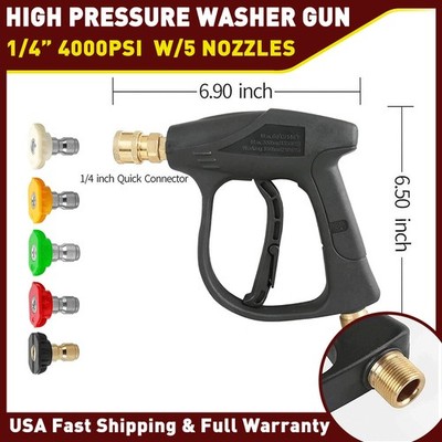 4000PSI 1/4'' High Pressure Washer Car Gun Wash Foam Spray Short Wand w/5 Nozzle