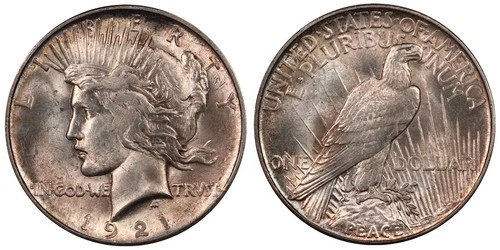 1921 Choice BU PCGS MS62 Hi Relief Peace Silver Dollar Full Luster, Nicely Toned