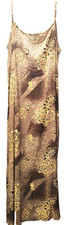Cocowalk Vintage Tropical Brown Gold Floral Slip Dress Maxi Spaghetti Strap S