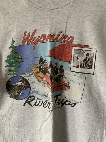 T-shirt vintage punto singolo Wyoming River Trips Survivor Back Hit Large anni 80 - Foto 3 di 6