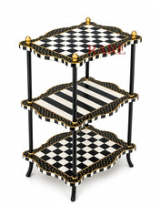 MacKenzie-Childs Courtly Check & Stripe Three Tier Table New No Box