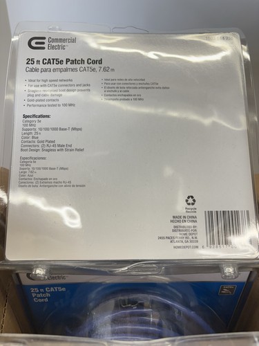 4 of Commercial Electric 25 ft Cat5e Patch Cords Blue New In Box Total Of 100ft - 第 4/5 張圖片