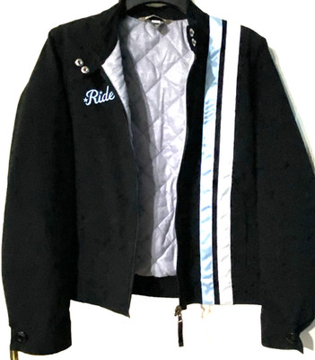 New RIDE SNOWBOARD Ski Jacket Small Black Racing Stripe Rose Graphic Snow Coat