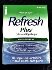 REFRESH PLUS Lubricant Eye Drops 0.5 30 Single-Use Containers Expires 12-2026
