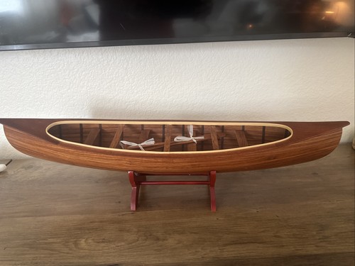 Canoe Wooden Model 24 Fully Assembled Built Boat  with Display Stand