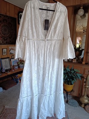 Heimish White Eyelet Open Front Long Dress Jacket Prairie Boho Size 2XL NWT