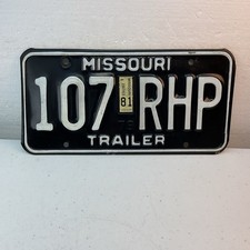 1979 Missouri Trailer License Plate Tag# 107 RHP 1981 Sticker