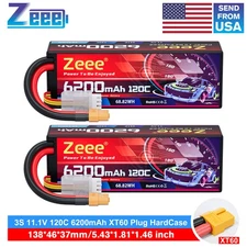 2x Zeee 3S Lipo Battery 6200mAh 11.1V 120C XT60 for RC Car Tank Truck Racing