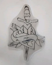 original antique fred thornton FT dagger heart tattoo acetate flash stencil 3x5