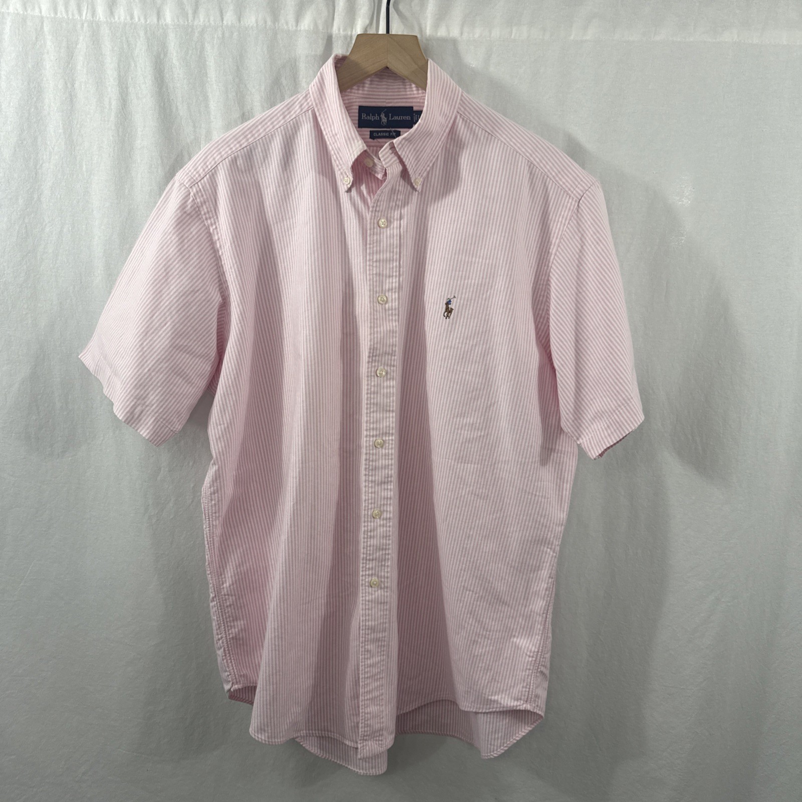 Ralph Lauren camicia uomo righe grandi rosa Oxford bottoni multicolore pony