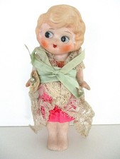 Antique, 1920's Japan BLONDE, BISQUE, KEWPIE GIRL, Lace Dress, 6'', ADORABLE 