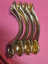 Vtg Gold Finished Polished 3 in Centers Cabinet Pull Hardware 4.5in Set of 4