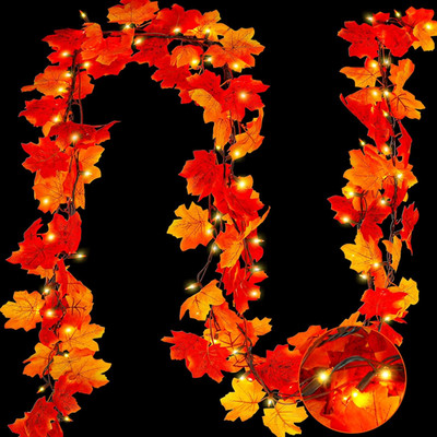 9FT Fall Decor Fall Decorations for Home, 50 Orange Bulbs Plug in Fall Garland w