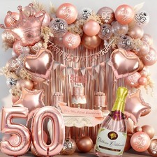 Rose Gold 50Th Birthday Decoration for Women - Happy 50Th Birthday Banner, Trian
