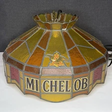 Vintage Michelob Beer Hanging Stained Glass Lamp Chandelier Light - WORKS