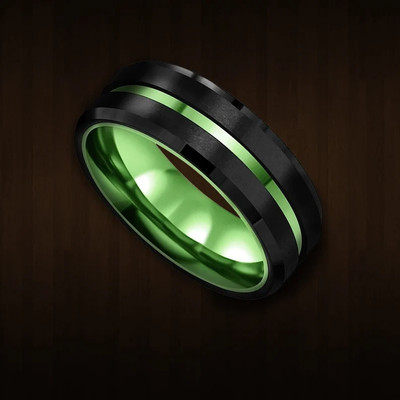 Men Modern Jade Green Groove Tungsten Minimalist Promise