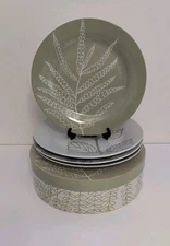 DANICA 4 Salad Plates Porcelain Appetizer Dessert Set Green Leaves New In Box
