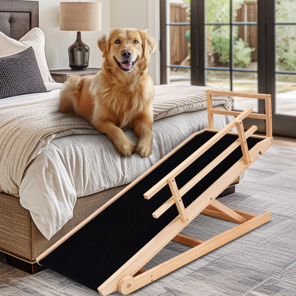 Rampa plegable de madera para perros para cama alta rampa ajustable de 5 niveles escalera antideslizante para mascotas Foto 4 de 4
