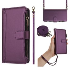 For Various Phone Crossbody Zipper 9 Cards Wallet Case Flip Stand Leather Cover
