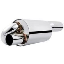 2.5 In 4 Out Twin Loop Exhaust Resonator Muffler Tip Stainless Steel Universal
