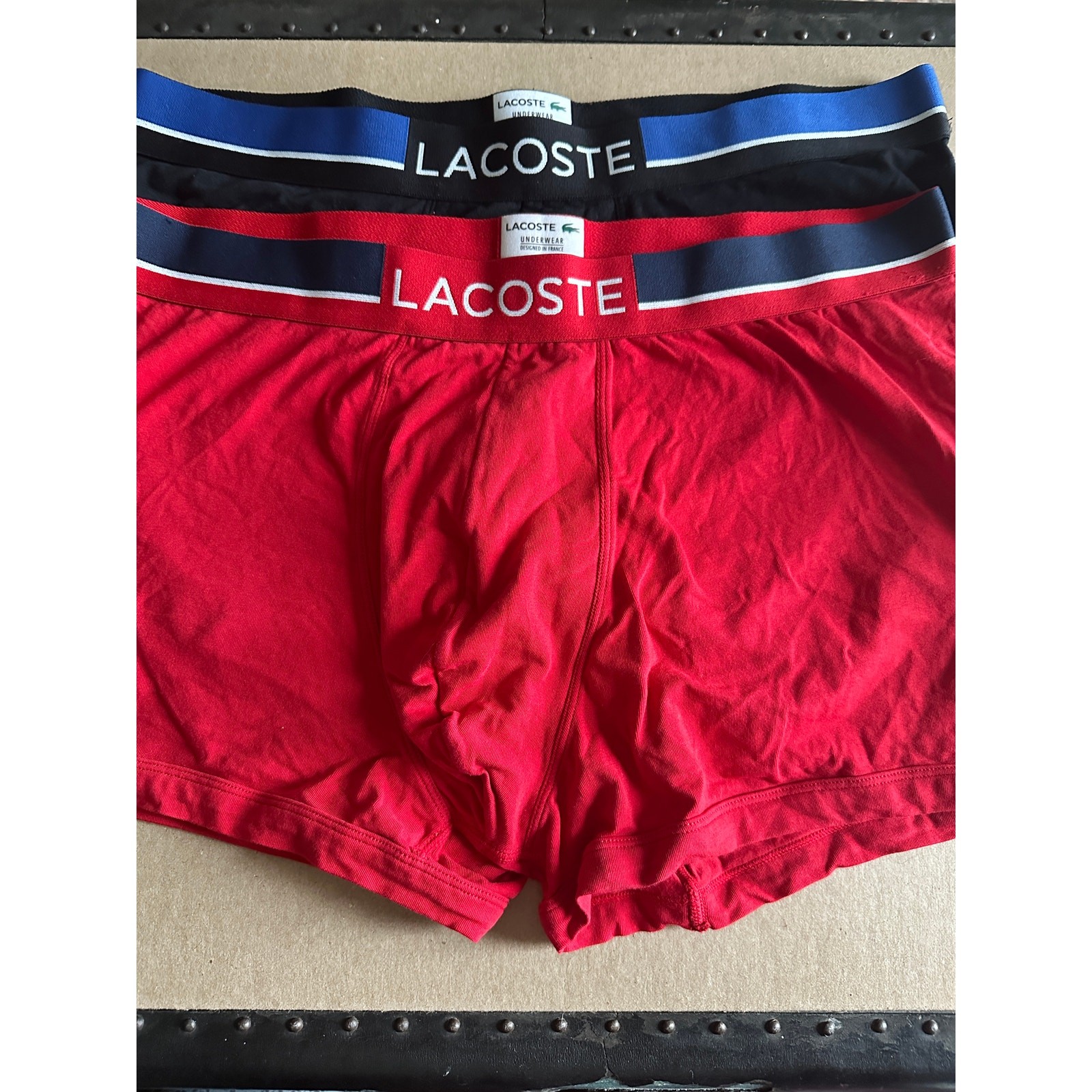 VTG NWOT LaCoste Brazilian trunk underwear 2 pairs black red size XL thumbnail 5